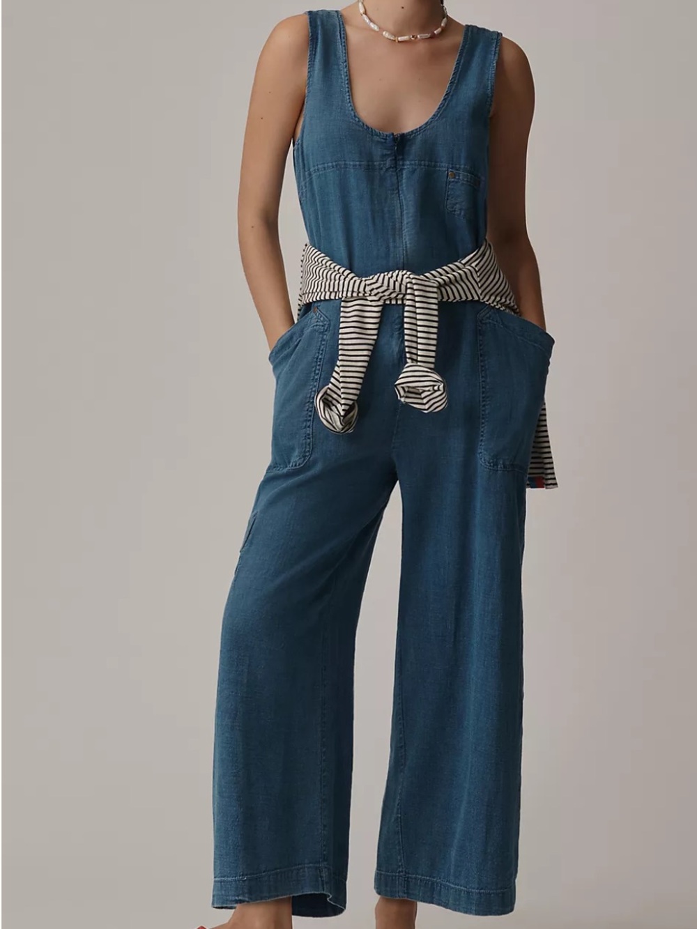 Pilcro Half Zip Overalls Wide-Leg Denim Jumpsuit Size Medium
